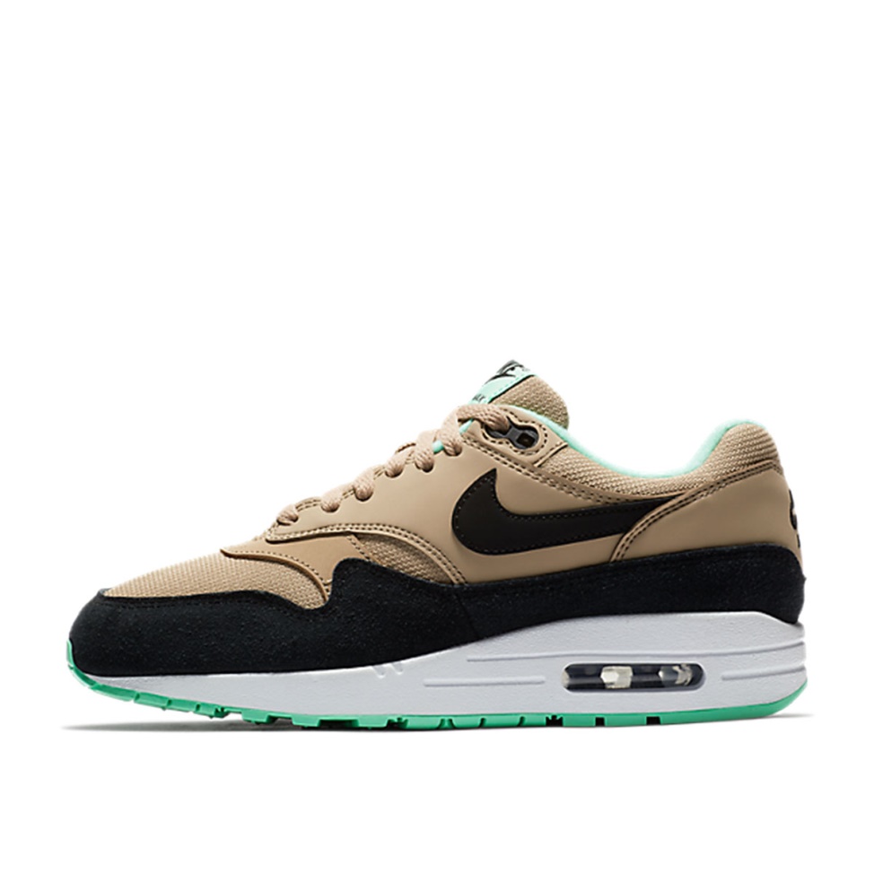 WMNS Air Max 1 Desert Black Green Glow Klekt - Click Image to Close